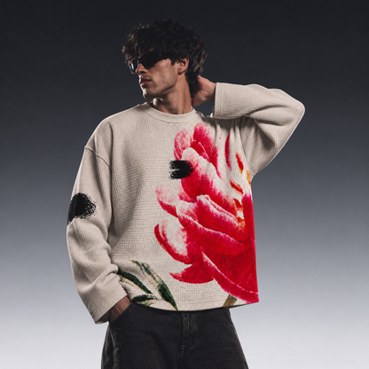 Crimson Bloom Waffle Tee