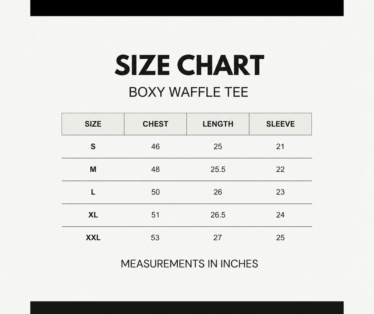 Size chart for Kisses Waffle Tee Black